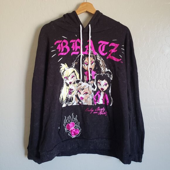 Bratz Doll Graphic Hoodie Pullover Sweater Charcoal/Pink Size Women's XXL NEW - Picture 1 of 10